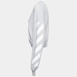 Pre Owned Off-White Grey Cotton Jersey Diagonal Stripe Print Sweatshirt XS