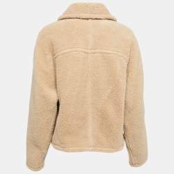 Pre Owned Off-White Beige Faux Fur Denim Trimmed Buttoned Jacket S