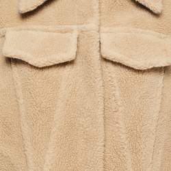 Pre Owned Off-White Beige Faux Fur Denim Trimmed Buttoned Jacket S