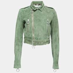 Pre Owned Off-White Green Suede Biker Jacket M