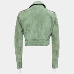 Pre Owned Off-White Green Suede Biker Jacket M
