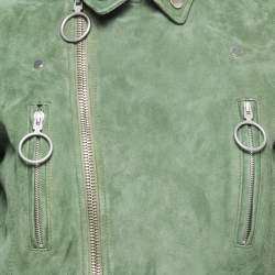 Pre Owned Off-White Green Suede Biker Jacket M