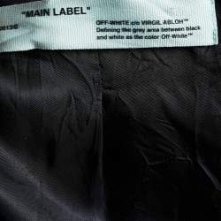 Pre Owned Off-White Black Satin Crepe Logo Strip Detail Open Front Long Blazer M