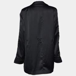 Pre Owned Off-White Black Satin Crepe Logo Strip Detail Open Front Long Blazer M