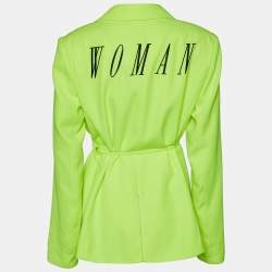 Pre Owned Off-White Neon Green Crepe Front Tie Detail Blazer M