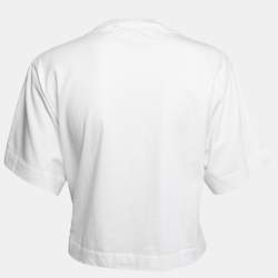 Pre Owned Off-White White Logo Print Cotton Cropped T-Shirt M