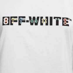 Pre Owned Off-White White Logo Print Cotton Cropped T-Shirt M
