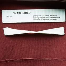 Pre Owned Off-White Burgundy Leather Contrast Printed Sleeve Zip Front Belted Jacket S