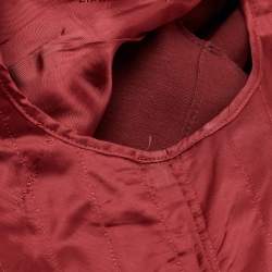 Pre Owned Off-White Burgundy Leather Contrast Printed Sleeve Zip Front Belted Jacket S