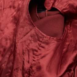 Pre Owned Off-White Burgundy Leather Contrast Printed Sleeve Zip Front Belted Jacket S