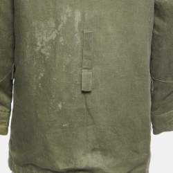 Pre Owned Off-White Green Military Linen Striped Sleeve Detail Zip Front Jacket S