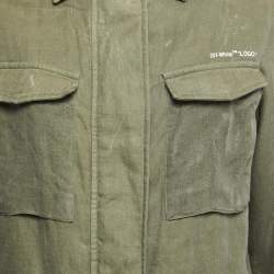 Pre Owned Off-White Green Military Linen Striped Sleeve Detail Zip Front Jacket S