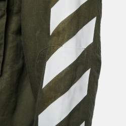 Pre Owned Off-White Green Military Linen Striped Sleeve Detail Zip Front Jacket S