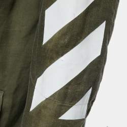 Pre Owned Off-White Green Military Linen Striped Sleeve Detail Zip Front Jacket S