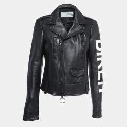 Off-White Black Leather Printed Off-White Detail Zip M | Sleeve Biker Jacket TLC