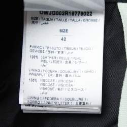 Pre Owned Off-White Black Leather Printed Sleeve Zip Detail Biker Jacket M