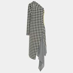 Off-White Black & White Houndstooth Pattern Wool One Shoulder Midi Dress S