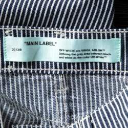 Pre Owned Off-White Navy Blue & White Striped Cotton Asymmetric Hem Skirt S