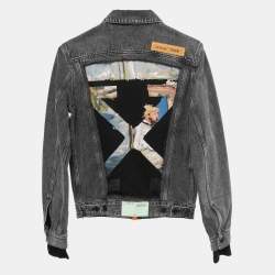 Off-White Grey Denim Cut Out Patch Detail Button Front Impressionism Jacket S