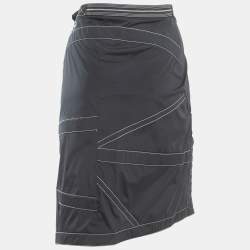 Off-White Black Print Nylon Contrast Stitch Detail Asymmetrical Skirt S