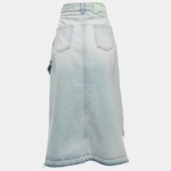 Pre Owned Off-White Blue Washed Denim Asymmetrical Midi Skirt M