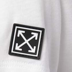 Pre Owned Off-White White Logo Print Knit Crew Neck Half Sleeve T-Shirt S