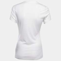 Pre Owned Off-White White Logo Print Knit Crew Neck Half Sleeve T-Shirt S