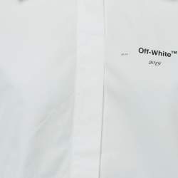Pre Owned Off-White White Logo Print Cotton Button Front Cropped Full Sleeve Shirt S
