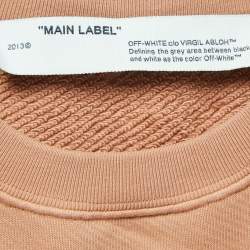 Pre Owned Off-White Light Orange Logo Print Cotton Crew Neck Sweatshirt XS