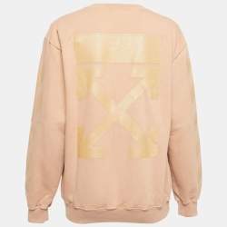 Pre Owned Off-White Light Orange Logo Print Cotton Crew Neck Sweatshirt XS