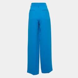 Pre Owned Off-White Blue Logo Print Crepe High Waist Trousers M