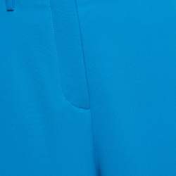 Pre Owned Off-White Blue Logo Print Crepe High Waist Trousers M