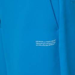 Pre Owned Off-White Blue Logo Print Crepe High Waist Trousers M