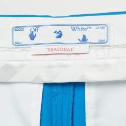 Pre Owned Off-White Blue Logo Print Crepe High Waist Trousers M