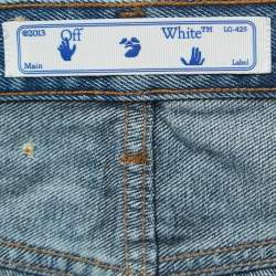 Pre Owned Off-White Blue Denim Frayed Shorts S Waist 25" 
