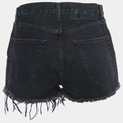 Pre Owned Off-White Black Denim Frayed Shorts S Waist 26"