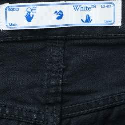 Pre Owned Off-White Black Denim Frayed Shorts S Waist 26"