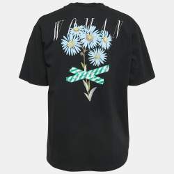 Pre Owned Off-White Black Flower Tape Print Cotton Half Sleeve T-Shirt S