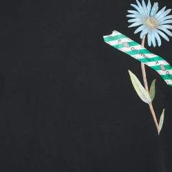 Pre Owned Off-White Black Flower Tape Print Cotton Half Sleeve T-Shirt S