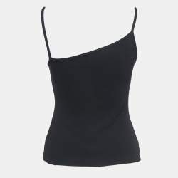 Off-White Black Logo Print Cotton Asymmetric Neck Vest Top XXS