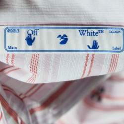 Pre Owned Off-White Pink Striped Logo Embroidered Asymmetric Hem Tunic S