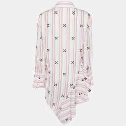 Pre Owned Off-White Pink Striped Logo Embroidered Asymmetric Hem Tunic S