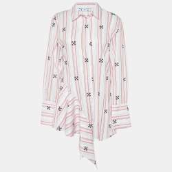 Pre Owned Off-White Pink Striped Logo Embroidered Asymmetric Hem Tunic S