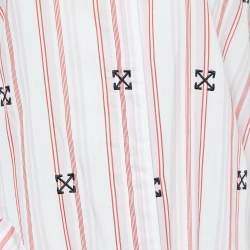Pre Owned Off-White Pink Striped Logo Embroidered Asymmetric Hem Tunic S