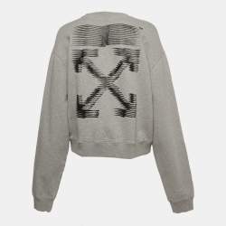 Pre Owned Off-White Grey Logo Print Cotton Cropped Sweatshirt L