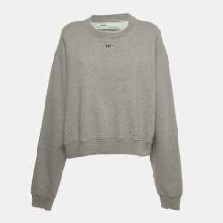 Pre Owned Off-White Grey Logo Print Cotton Cropped Sweatshirt L