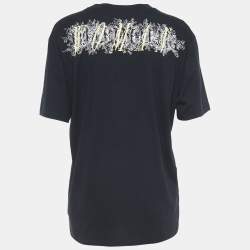 Pre Owned Off-White Black Retro Print Cotton Half Sleeve T-Shirt M