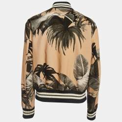 Pre Owned Off-White Tan Leaf Print Velvet Cotton Buttoned Bomber Jacket S