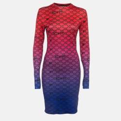 Off-White Multicolor Logo Print Stretch Knit Long Sleeve Mini Dress M