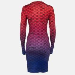 Off-White Multicolor Logo Print Stretch Knit Long Sleeve Mini Dress M